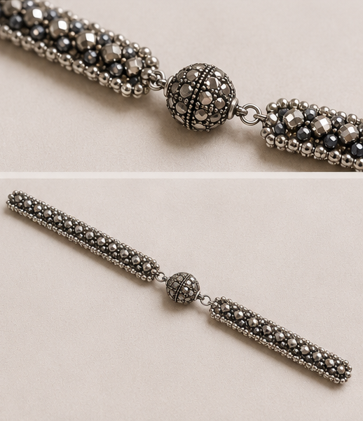 Midnight Silver Beaded Bracelet