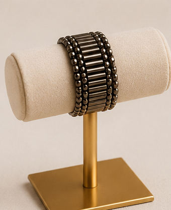 Gunmetal Symmetry Beaded Ring