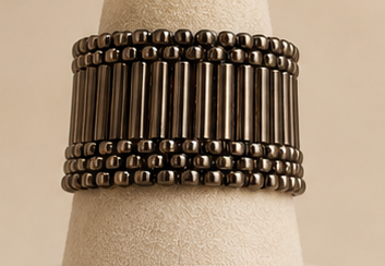 Gunmetal Symmetry Beaded Ring