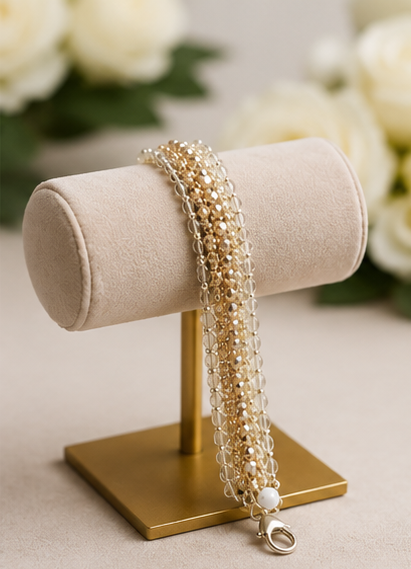 Silver Champagne Beaded Bracelet