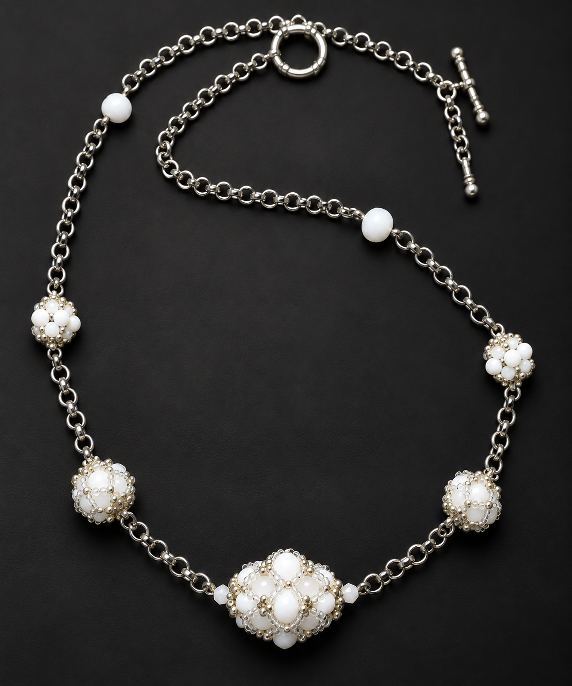 Elegant Pearl Blossom Necklace – handcrafted beaded jewellery by MiyuQi Designs