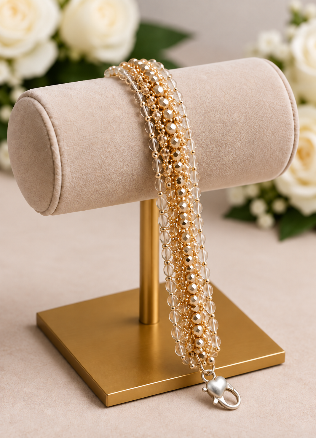 Silver Champagne Beaded Bracelet