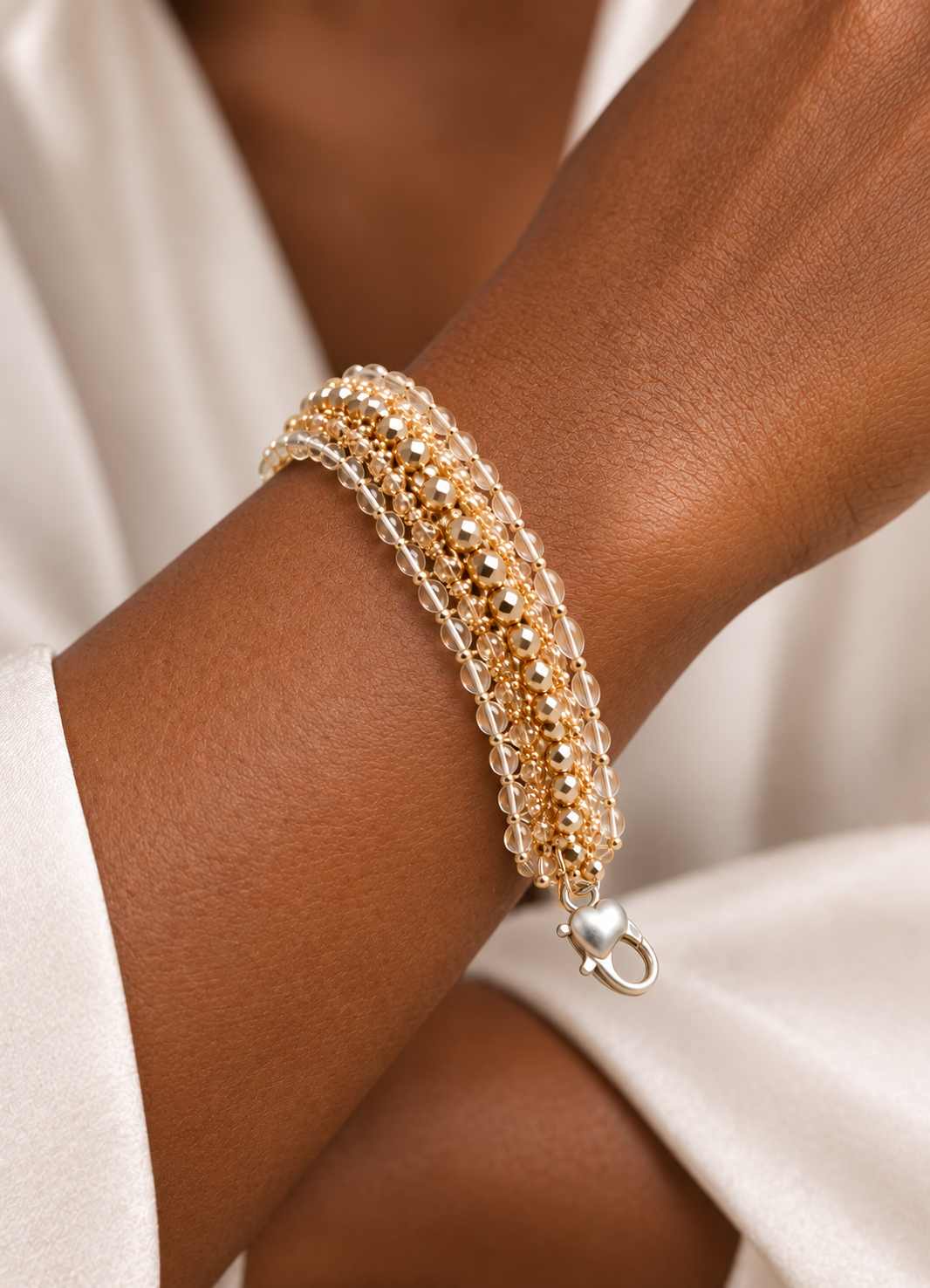 Silver Champagne Beaded Bracelet – handcrafted beaded jewellery by MiyuQi Designs