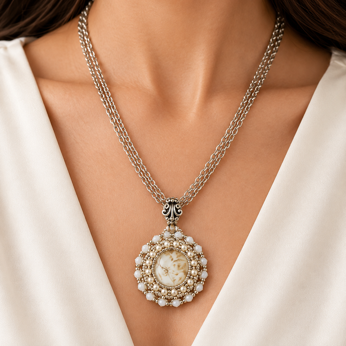 Ivory Bloom Medallion Necklace