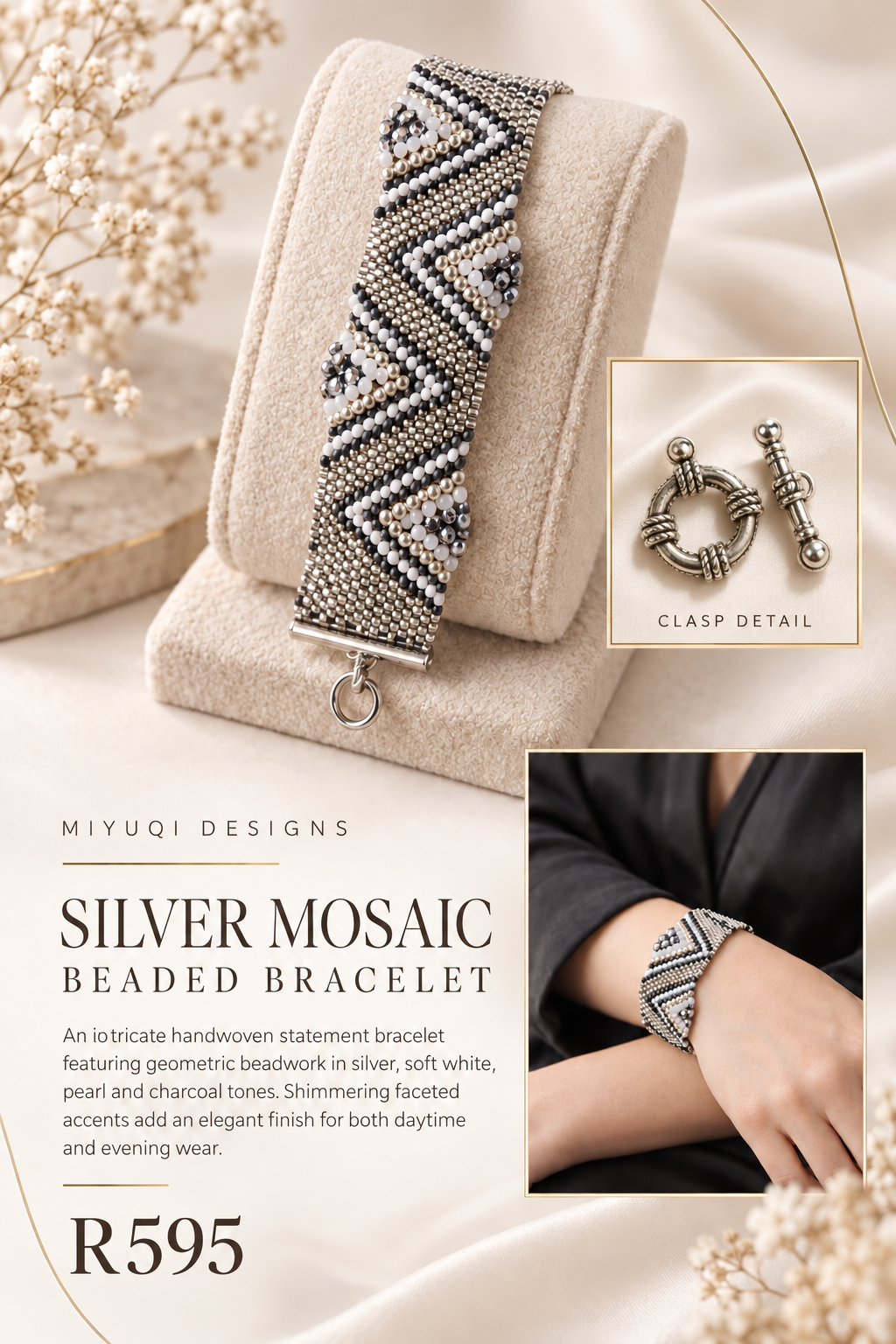 Silver Mosaic Beaded Bracelet