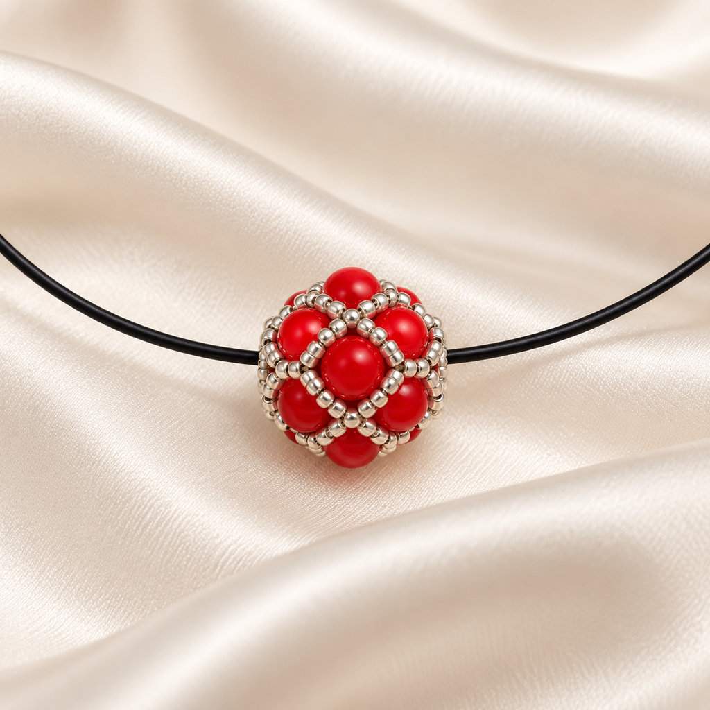 Scarlet Orbit Beaded Necklace