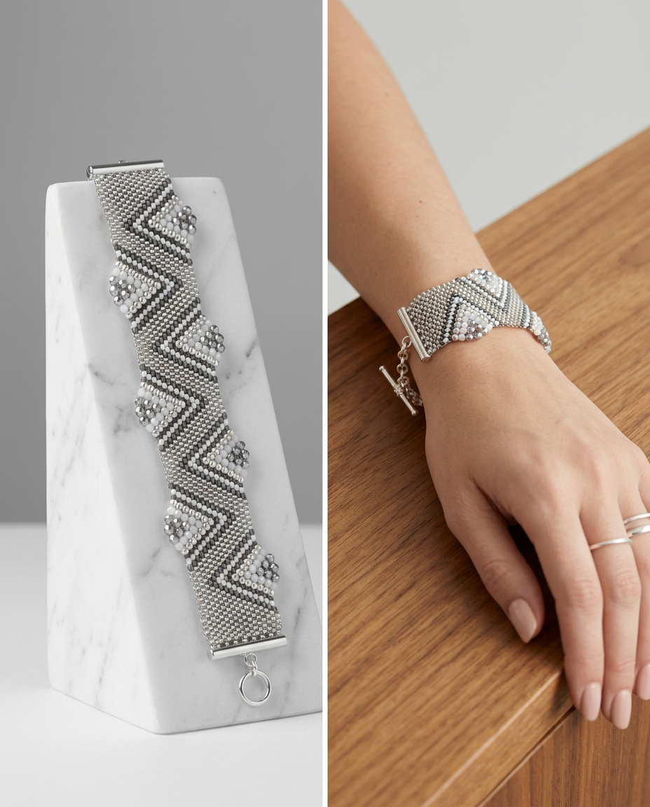 Silver Mosaic Beaded Bracelet