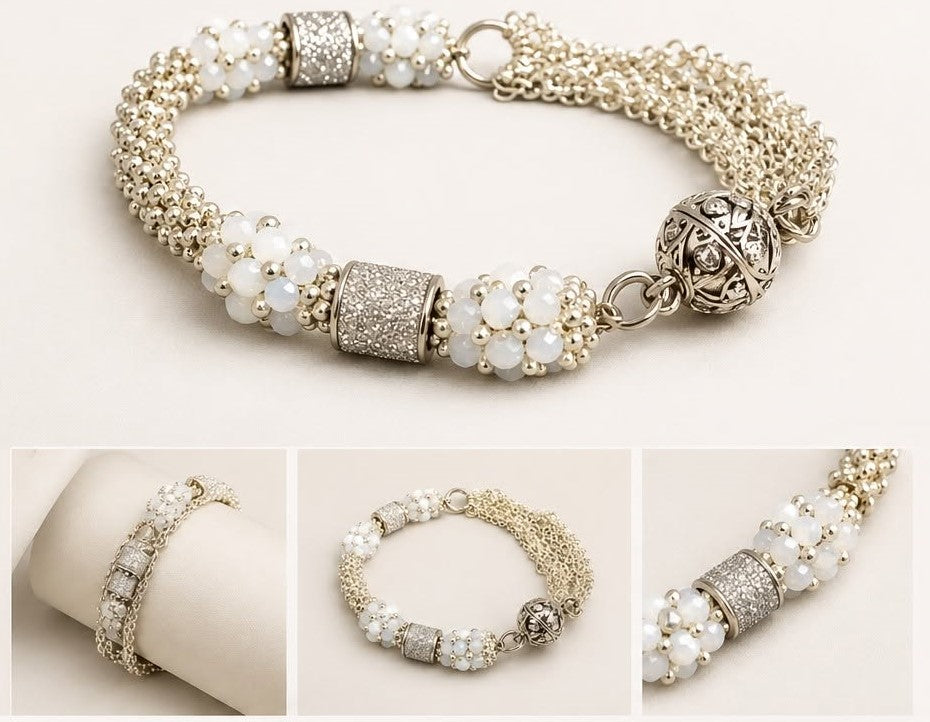 Milky Blossom Beaded Bracelet
