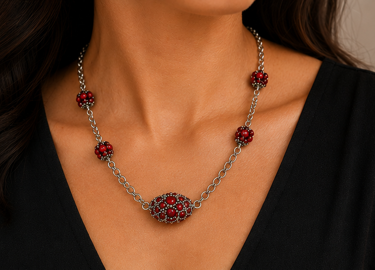 Scarlet Bloom Necklace – handcrafted beaded jewellery by MiyuQi Designs