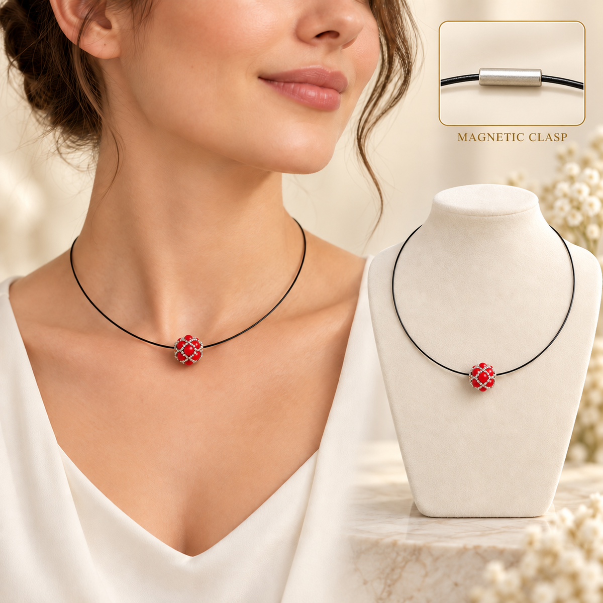 Scarlet Orbit Beaded Necklace by MiyuQi Designs