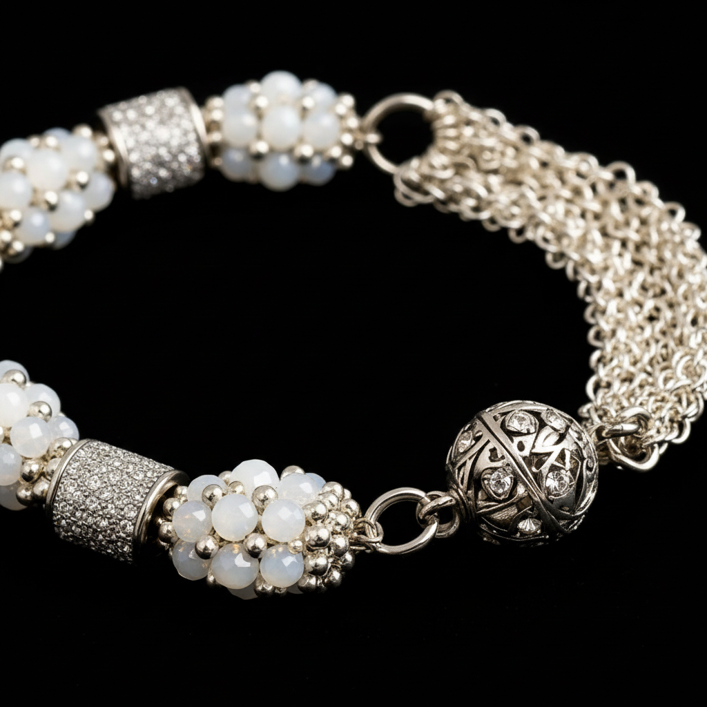 Milky Blossom Beaded Bracelet – handcrafted beaded jewellery by MiyuQi Designs
